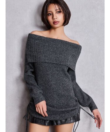 2WAYオフショルラメニットチュニック