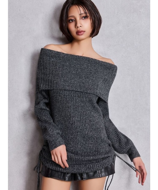 2WAYオフショルラメニットチュニック