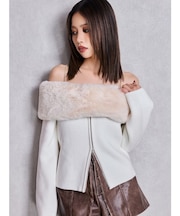 エコファーオフショルチェーンbijouニットトップス