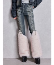 ハイウエスト LEG 2WAY ECO FURサイドレースアップフレアデニムパンツ
