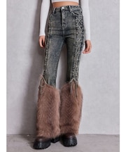 ハイウエスト LEG 2WAY ECO FURサイドレースアップフレアデニムパンツ