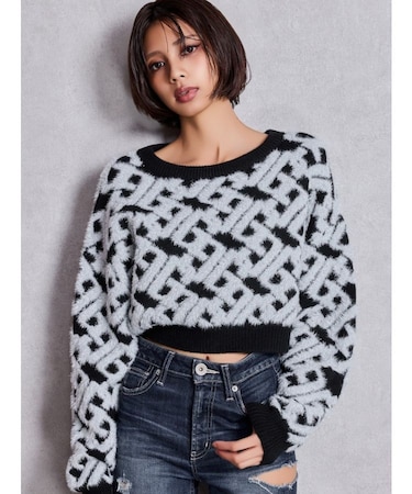 GGチェーンロゴラメニットトップス