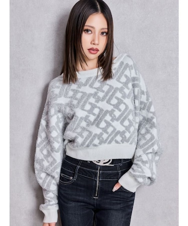 GGチェーンロゴラメニットトップス