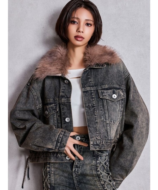 2WAY ECO FURショートデニムGジャン