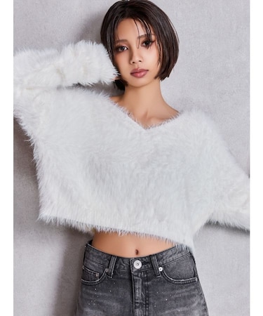 シャギーショートLOOSEニットトップス