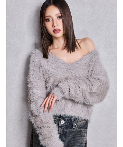 シャギーショートLOOSEニットトップス