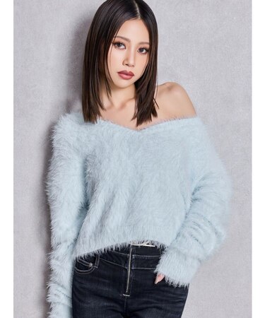 シャギーショートLOOSEニットトップス