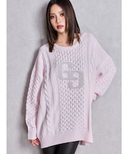 GGサガラ刺繍ケーブルニットトップス