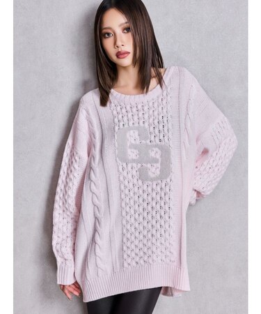 GGサガラ刺繍ケーブルニットトップス