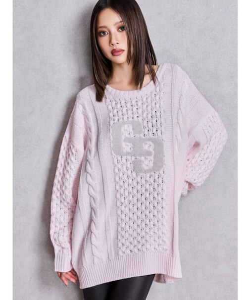 GGサガラ刺繍ケーブルニットトップス