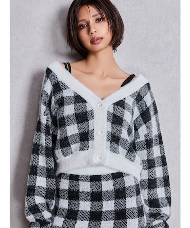 CHECK shaggyニットカーディガン