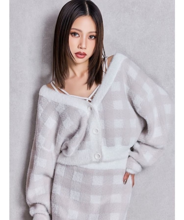 CHECK shaggyニットカーディガン
