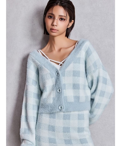 CHECK shaggyニットカーディガン