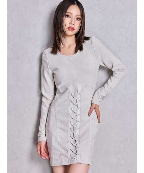 フロントレースアップタイトミニワンピース