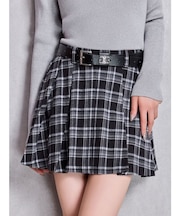 ベルトSETチェックプリーツスカートライクショートパンツ