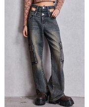 ハイウエスト CUT OUT CARGOワイトデニムパンツ