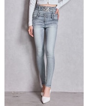 ハイウエスト GD bijou MOLDフロントZIPスキニーデニムパンツ