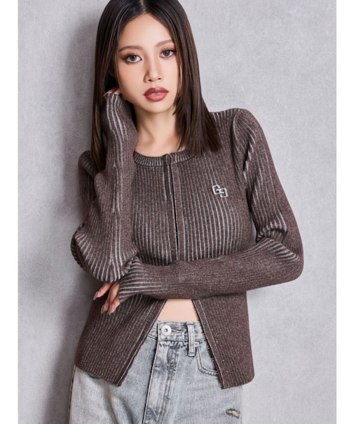 GGプレートオープンフロントニットトップス