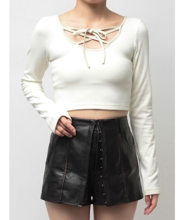 2WAYレースアップラメテレコトップス