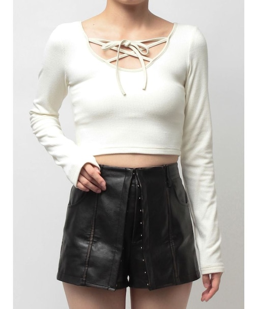 2WAYレースアップラメテレコトップス