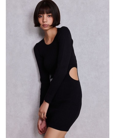 LONG SLEEVE SIDE OPEN ニットミニワンピース