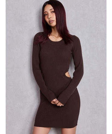 LONG SLEEVE SIDE OPEN ニットミニワンピース