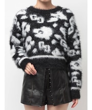 GG Leopardシャギーショートニットトップス