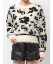 GG Leopardシャギーショートニットトップス