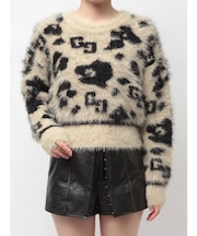 GG Leopardシャギーショートニットトップス