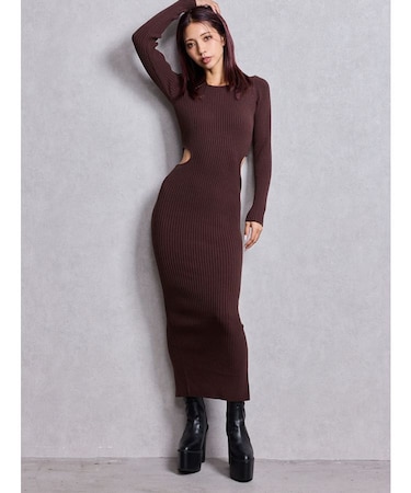 LONG SLEEVE SIDE OPEN ニットワンピース