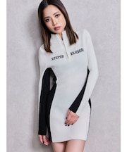 BICOLOR WIDE LINEハーフZIPニットワンピース