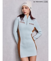 BICOLOR WIDE LINEハーフZIPニットワンピース