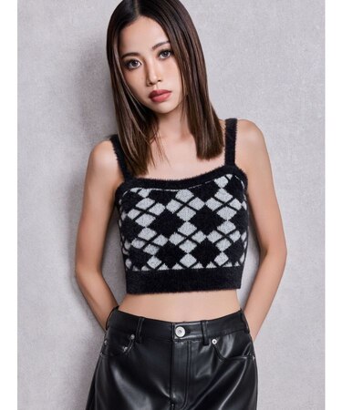 Argyll patternミニシャギーニットキャミ