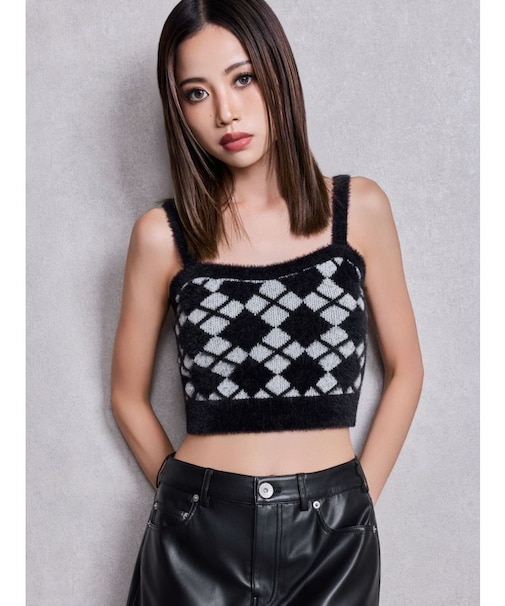 Argyll patternミニシャギーニットキャミ