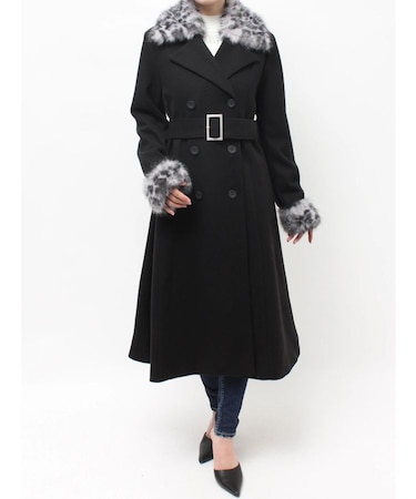 ベルト付タイトエコファーロングコート
