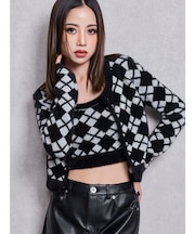 Argyll patternミニシャギーニットカーディガン