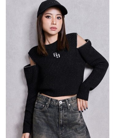 GG ZIP designラメニットトップス