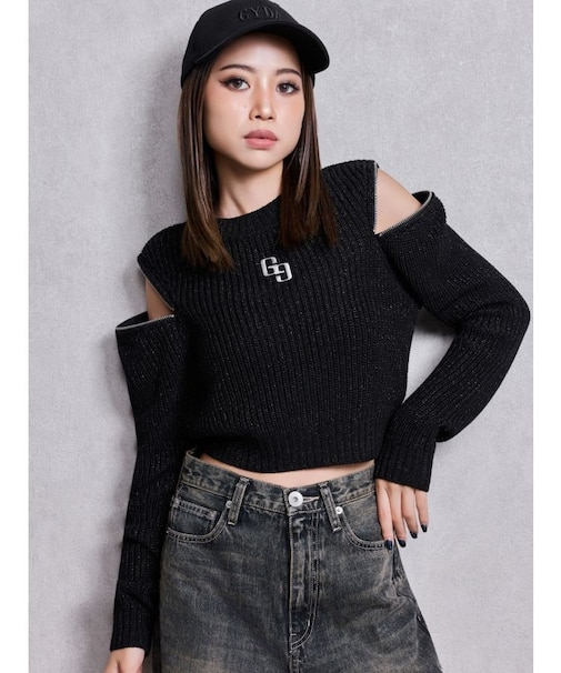 GG ZIP designラメニットトップス