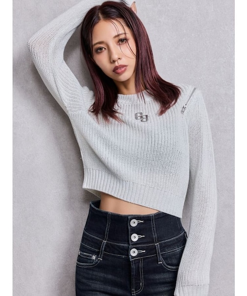 GG ZIP designラメニットトップス