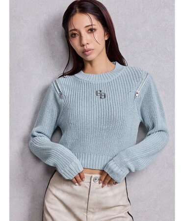 GG ZIP designラメニットトップス