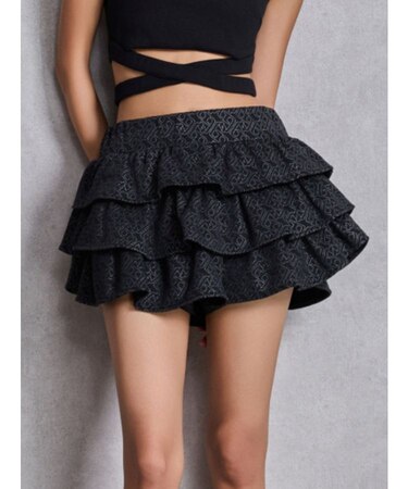 GG chain glitter print tieredスカートライクショートパンツ