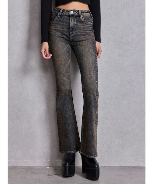 ハイウエストbijouフレアデニムパンツ