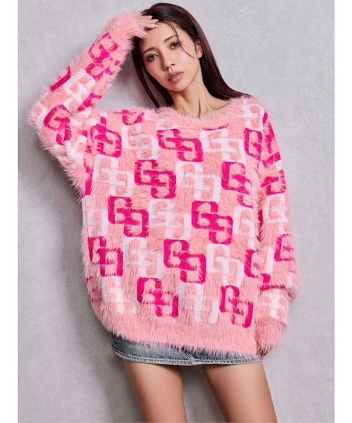 GG PATTERN MIXシャギーニットトップス