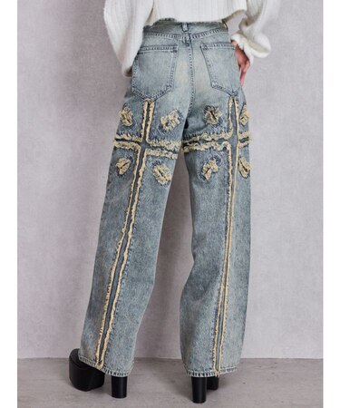 ハイウエストBACK CROSS POINTワイドデニムパンツ