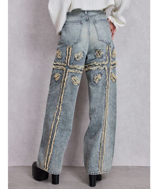 ハイウエストBACK CROSS POINTワイドデニムパンツ