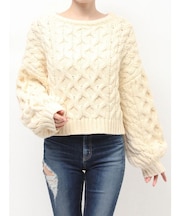 ケーブルクルーネックニットトップス