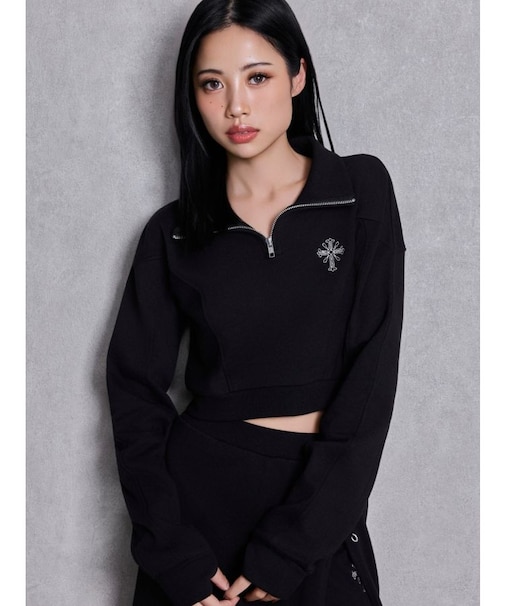 sacred edge crossハーフZIPショートスウェットトップス