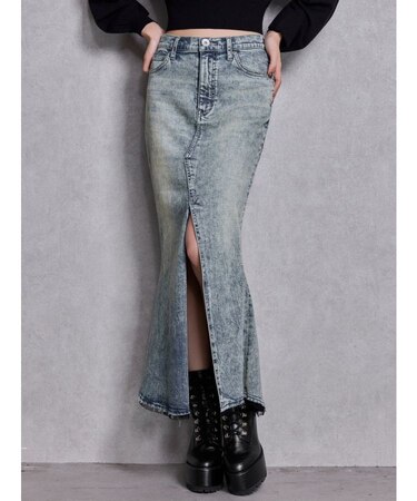 ハイウエストHEM LACEマーメイドデニムスカート