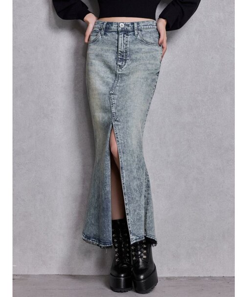 ハイウエストHEM LACEマーメイドデニムスカート