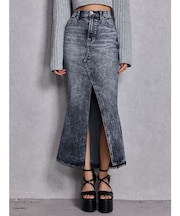 ハイウエストHEM LACEマーメイドデニムスカート